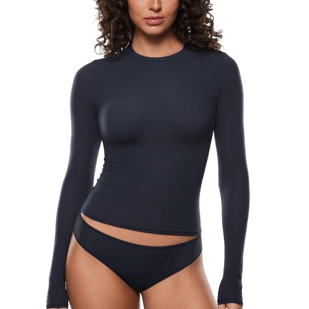 INLYRIC Inbarely Soft Long Sleeve Fitted Crew Neck Top True Navy S. NWT